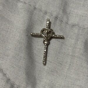 Silver Cross Diamond Pendant with Heart